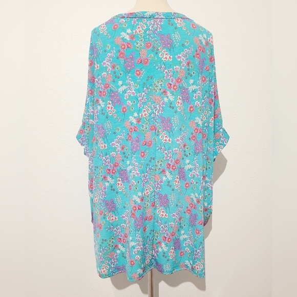 DEAR SCARLETT Women's Floral Tunic Blouse Oversized Turquoise Size XL - Picture 5 of 10